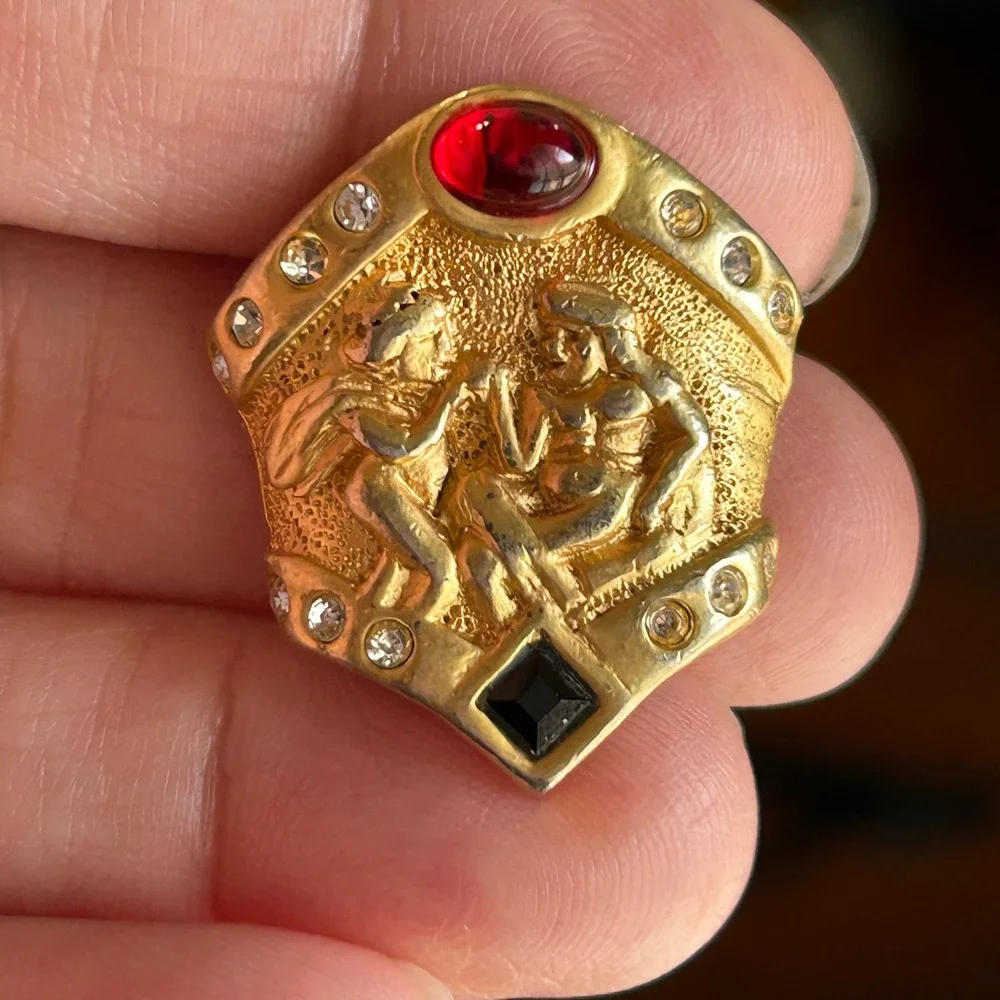 Vintage SeidenGang Sterling Vermeil Classical Relief Enhancer Pendant Ruby